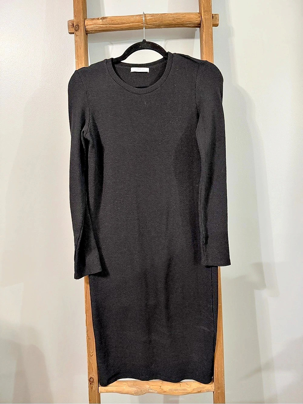 Zara Black Ribbed Midi Dress Size Small